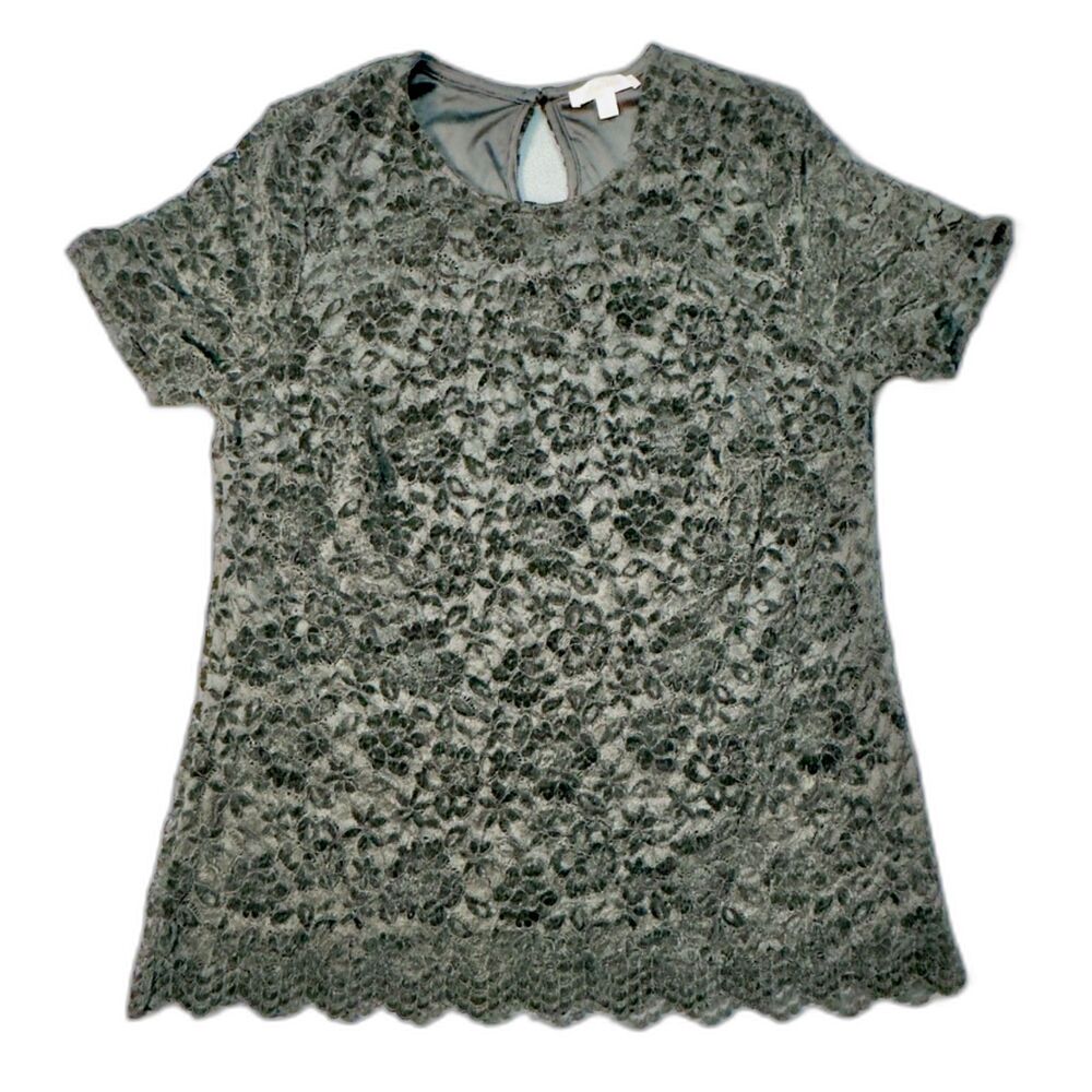 Teddi Rose Black Floral Velvet Lace Scalloped Top M